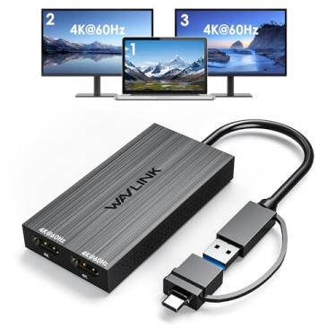 Imagem de WAVLINK Adaptador USB para HDMI, monitor duplo 4K@60Hz para Mac M1/M2/M3/M4, USB-A&C disponível, driver Displaylink necessário