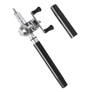 Imagem de Vara de pesca carretel combo mini caneta bolso portátil telescópica leve fibra vidro vara de pesca caneta para rio lago (Preta)