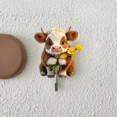 Imagem de 1 gancho adesivo acrílico de vaca fofo - cabide decorativo de parede para casacos, chaves, toalhas | autoadesivo, sem furadeira | organizador de cozinha de banheiro de berçário/entrada/GG-01