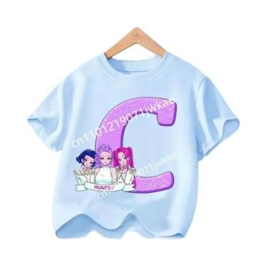 Imagem de Camiseta Infantil Azul Com Gola Redonda Manga Curta KPop Demon Hunters
