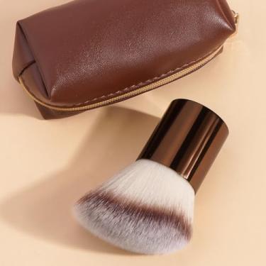 Imagem de Conjunto de 2 peças de pincel de maquiagem e bolsa de cosméticos, cerdas macias portáteis para toques diários (café)