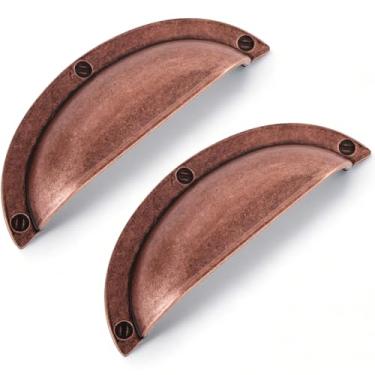 Imagem de Vicycmc Puxadores de copo de armário de liga de zinco de cobre antigo, vintage retrô sólido de 76 mm (76 mm) com orifício central para gaveta, armário, guarda-roupa, cômoda pacote com 6