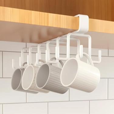 Imagem de Suporte de caneca, gancho de armazenamento de armário de trilho de 12 ganchos, para organizador de gancho de parede montado na porta do banheiro, branco, design de fileira dupla