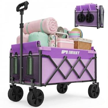 Imagem de Carroça dobrável com rodas, carrinhos utilitários leves dobráveis com capacidade de peso de 99 kg, carrinhos com porta-copos para jardim, esportes, mercearia, compras (roxo)