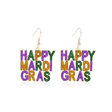Imagem de BOOZIQ Brincos de carnaval feminino com letra MARDI GRAS em camadas com franjas, brincos pendentes, brincos de carnaval, desfile de carnaval, acessórios de carnaval, joias, presentes, roupas de