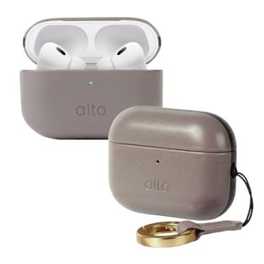 Imagem de alto Capa de couro italiano compatível com AirPods Pro 3ª geração 2025 mulheres homens capa rígida protetora suporta carregamento sem fio LED visível (cinza cimento)