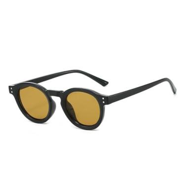 Imagem de Óculos de Sol UV400 - Pequenos Redondos com Rebites Estilo Punk e Lentes Transparentes Cor Oceano para Homens e Mulheres, Ideais para Esportes ao Ar Livre, Corrida e Ciclismo, Cor Chá Preto