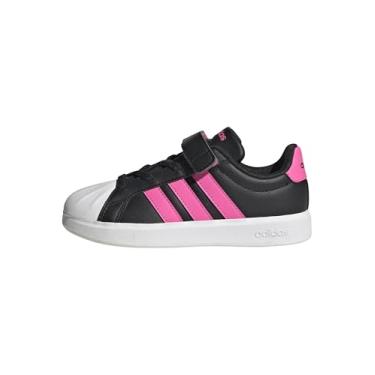 Imagem de adidas Tênis infantil Streetalk de renda elástica, Preto/rosa lúcido/branco, 18