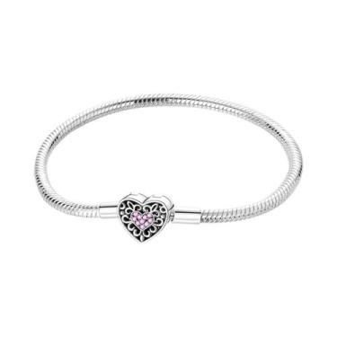 Imagem de Pulseira De Charme Em Forma De Coração Em Prata 925 Com Fecho De Corre
