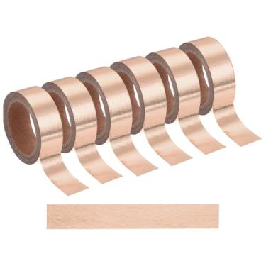 Imagem de 6 fitas Washi de ouro rosa, fitas adesivas autoadesivas de 1,5 cm x 4,9 m, fita decorativa dourada metálica para artesanato faça você mesmo, scrapbook, decoração de férias em casa