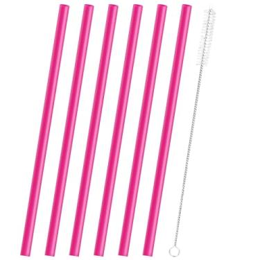 Imagem de Joshey Canudos de substituição de 30,5 cm para copos de viagem Owala 1,134 g, 6 canudos longos reutilizáveis com escova de limpeza, compatível com acessórios de copo Owala, plástico (rosa vermelha)