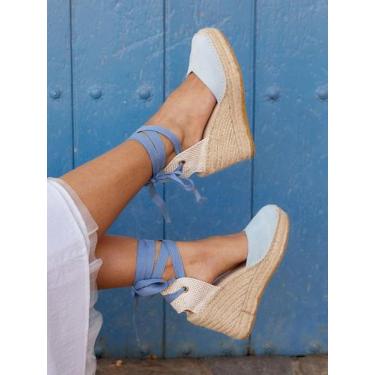 Imagem de Sandália Anabela Alta Romero Camurça Azul Claro, Azul claro, 36