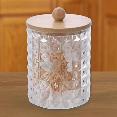 Imagem de Organizador de cotonete de algodão transparente com tampa, caixa de armazenamento de almofada de algodão de maquiagem, bancada de acrílico feminina, organizador de cosméticos para mesa, círculo