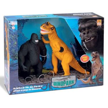 Imagem de Animal Gorila King Kong Vs Dinossauro T-rex Com Som  Brinquedos - Beet
