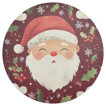 Imagem de xigua Jogo americano redondo de Natal Papai Noel, conjunto de 6, tapete de mesa redondo antiderrapante resistente ao calor, tapetes de mesa de 48 cm para decoração de cozinha, jantar e festa