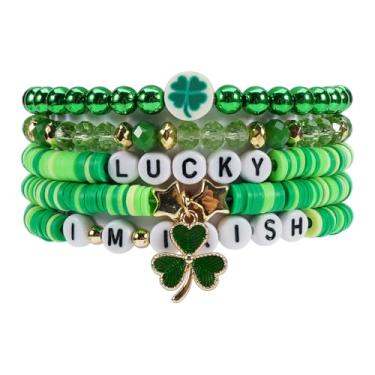 Imagem de Twinfree Pulseira com contas de trevo irlandês do Dia de São Patrício Lucky Kiss Me para mulheres e amigas, One Size, Miçangas, Sem Pedra Preciosa