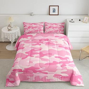 Imagem de Conjunto de edredom de camuflagem rosa, tamanho king, moderno, camuflado, 3 peças, para decoração de quarto de crianças, meninos, meninas, adolescentes, exército, abstrato, camuflado, acolchoado, rosa