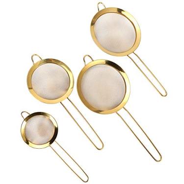 Imagem de 4 Peças Crivo de Aço Inoxidável para Cozinha Residencial Peneira Farinha Óleo Suco Frutas Manteiga Leite Condensado Molho Malha Fina Drenagem Rápida P