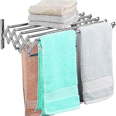 Imagem de 5sssallefaa Estante de secagem montado na parede cabide Airer cabide de parede dobrável cabide para casacos de parede economizadores de espaço Rakcs de toalha dobrável prata retrátil com gancho de