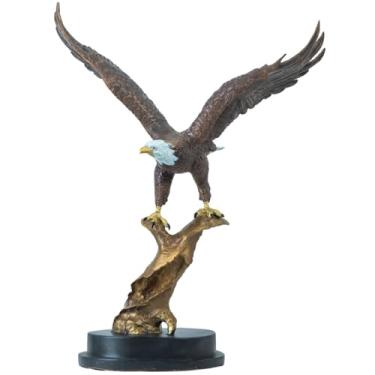 Imagem de MILY-ART Estátua de bronze de águia careca, escultura de águia artesanal de 39,9 cm com asas abertas, símbolo de liberdade e força, destaque de decoração de interiores de luxo