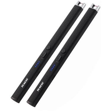 Imagem de TOMOLO Isqueiro de vela elétrico, pacote com 2, isqueiro recarregável à prova de vento sem chama com interruptor de segurança para vela, cozinha, churrasqueira, acampamento, meias de presente (preto)