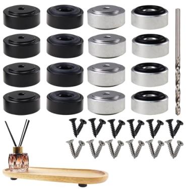 Imagem de Nihfien Pés de metal para paletes com parafusos, 13/40.6 cm L x 3/20.3 cm H blocos antiderrapantes para madeira, tábua de corte de bambu (preto e prata), (conjunto de 16)