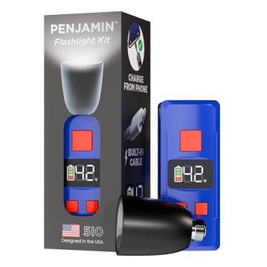 Imagem de Penjamin Mini lanterna recarregável, com cabo de bateria USB C embutido, tensão ajustável de 1,5 V a 4,2 V, visor de LED, ponta de lâmpada removível (azul)