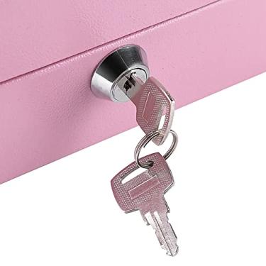 Imagem de aqxreight Mini Caixa de Segurança de Aço - Cofre Compacto Com Chave para Dinheiro e Joias para Casa, Viagens ou Escritório - Cofre Portátil Com Fechadura Com Chave, 6 Compartimentos para (Rosa