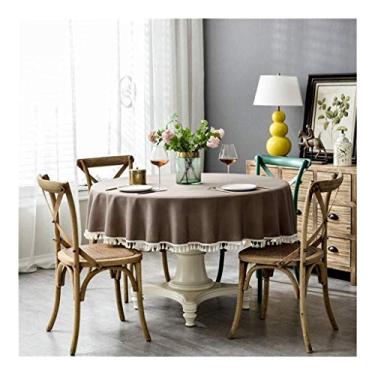 Imagem de Toalha de mesa redonda com borlas de cor sólida, à prova de poeira, toalha de mesa de tecido resistente ao solo para festas, banquetes, feriados, jantares, casamentos, mais (cor: verde tamanho