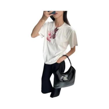 Imagem de Camiseta De Verão Com Estampa De Gato Tigre Rosa Cereja, Manga Curta, 