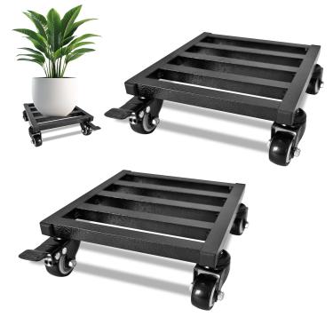 Imagem de Organizador de plantas com rodas 20 cm, pacote com 2, suporte de planta rolante, carrinho de plantas com rodízios bloqueáveis, rolos, de alumínio, resistente, para uso interno, externo, para plantador