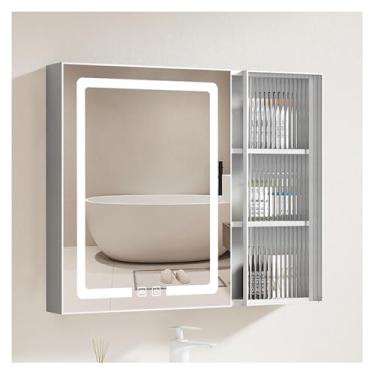 Imagem de Armário de espelho de banheiro de LED moderno, penteadeira inteligente montada na parede com armazenamento, 100 cm x 65 cm (39,4 pol x 25,6 pol.) - Vaidade de banheiro elegante com espelho e