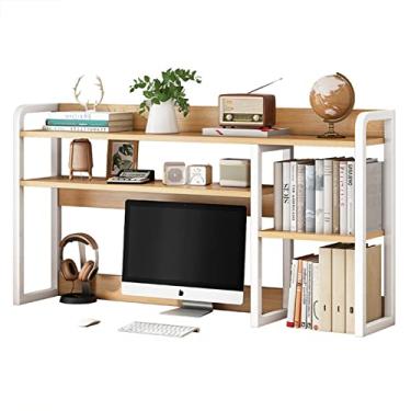 Imagem de Estante de mesa de escritório - estante de mesa de computador de 2 camadas, estante multiuso de ferro forjado, rack de armazenamento de mesa de dormitório, organizador de mesa de escritório em casa