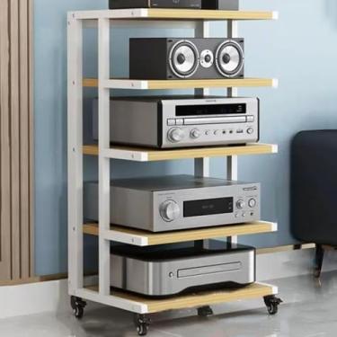 Imagem de Av Stand Gabinete de componentes de áudio HiFi Rack amplificador Rack de console de videogame Rack de armazenamento aberto multifuncional (madeira teca, 6 camadas)