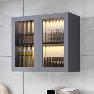 Imagem de Armário de remédios de madeira para banheiro com 2 portas de vidro - suporte de armazenamento sobre o vaso sanitário, organizador de despensa para cozinha, quarto e banheiro - armário de exibição