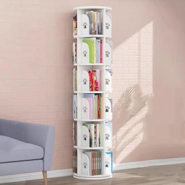 Imagem de Torre de estante giratória de 360°, suporte de armazenamento de exibição de chão, organizador de prateleira de livros de canto colorido para quarto e sala de estudo, branco 6 camadas 19,6 x 19,6 x