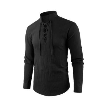 Imagem de Camiseta Vintage Masculina De Manga Longa Com Decote Em V Em Algodão E