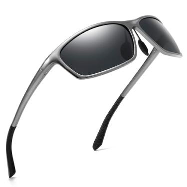 Imagem de SUNGAIT Óculos de sol masculinos retângulo polarizado: óculos de sol esportivos proteção UV – máscaras legais para dirigir, correr, pescar, golfe, Metal/cinza, 0