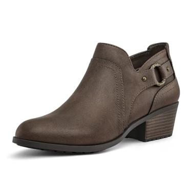 Imagem de mysoft Bota feminina com zíper lateral no tornozelo, salto baixo, grosso, confortável, bico redondo, Poliuretano cinza-escuro, 35