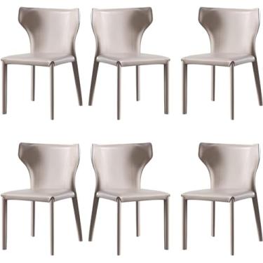 Imagem de RROUAN Cadeira de jantar de couro de sela, cadeira lateral com estrutura de aço carbono, conjunto de 6 cadeiras de cozinha, almofada de esponja de alta densidade, cadeira de maquiagem