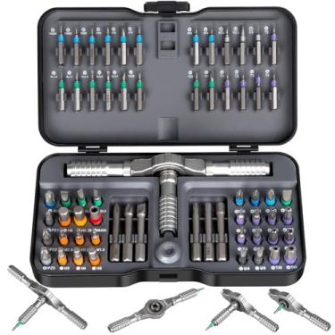 Imagem de Chave de fenda magnética 66 em 1, conjunto de chaves de fenda catraca, brocas de aço S2 com alça em T de catraca, conjunto de ferramentas múltiplas para montagem de móveis, reparo de eletrodomésticos