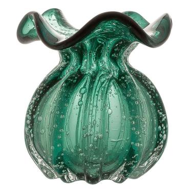 Imagem de Vaso De Vidro Murano Flor Plantas Arranjos Verde Esmeralda Trouxinha 10x11cm Lemis