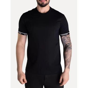 Imagem de Camiseta Calvin Klein Masculina Punho Logo Preta, L/G