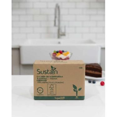 Imagem de Colher Sobremesa Madeira 11cm Talge Eco Sustain  Descartável Biodegrad