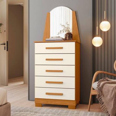 Imagem de Cômoda com 05 Gavetas e Espelho New Veneza Cinamomo / Off White