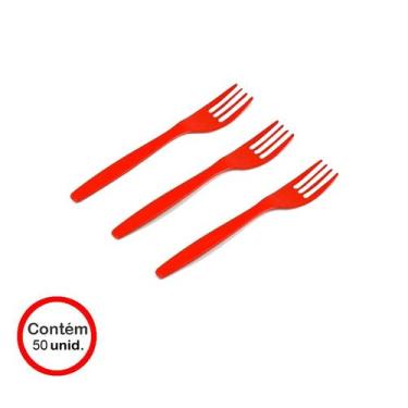 Imagem de Garfo Descartável Sobremesa Vermelho c/50 unid. - Prafesta