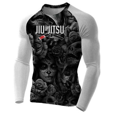 Imagem de Rash Guard Jiu Skull Masculina Atlética, Preto, M