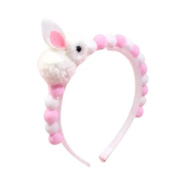 Imagem de Tiara De Orelhas De Coelho Com Pompom Para Meninas, Acessório De Cabel