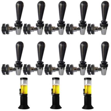 Imagem de Kit 10 Torneiras Chopeira Torre Chopp em ABS preto e cromado - Zufer