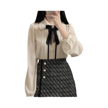 Imagem de Blusas Femininas Elegantes De Trabalho Com Botões, Estilo Preppy Vinta